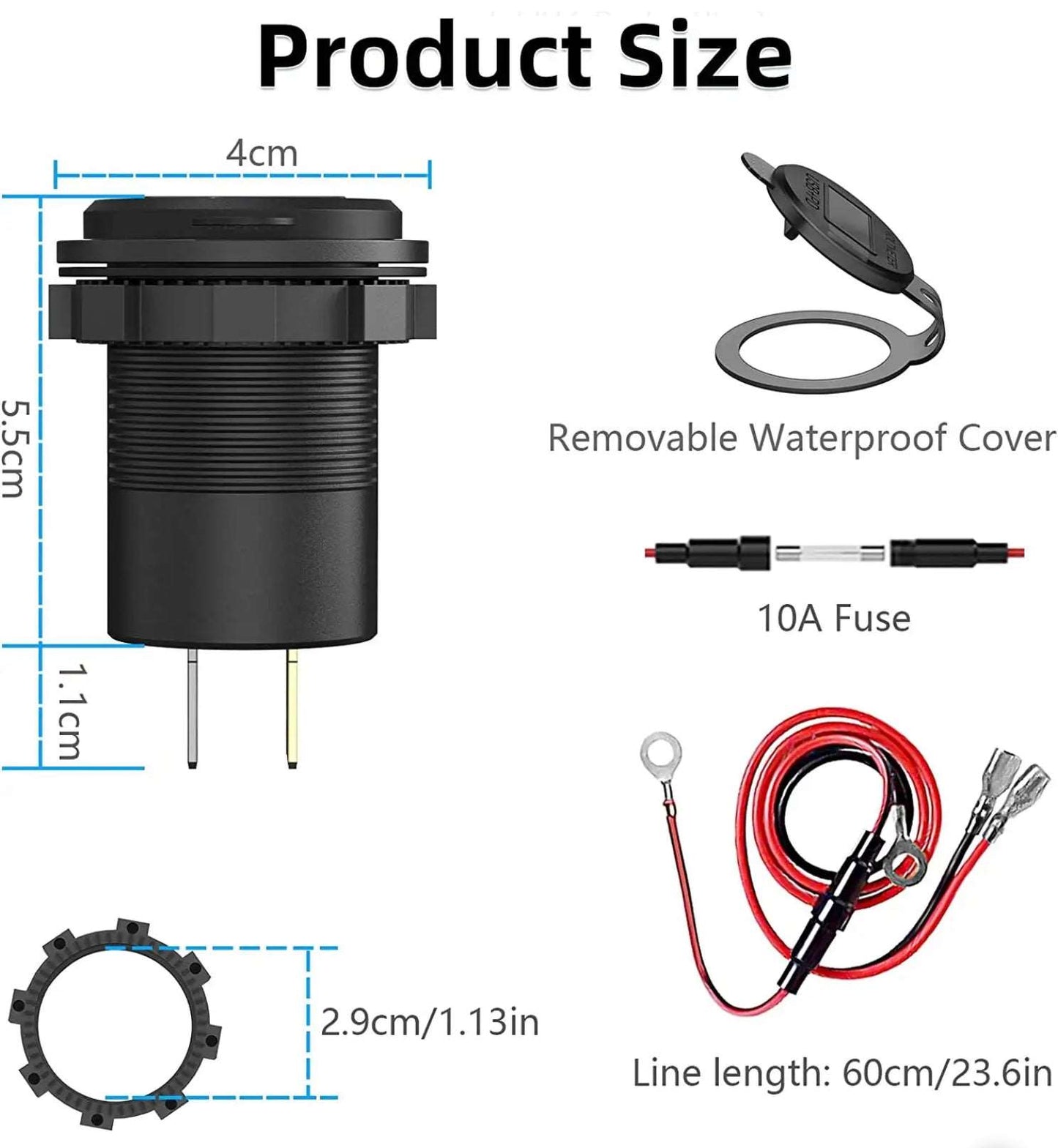 18W 12V/24V snabbladdare Dubbel USB / C uttag PD3.0 & QC3.0 LED-voltmätare, på/av-brytare - Landgren Dynamics